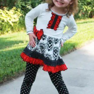 Damask & Polka Dot Ruffle Dress Set